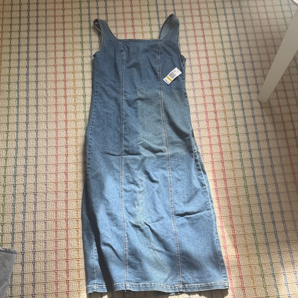 HABITUAL Denim Midi Dress Medium Light Wash Square Neck - Picture 2 of 5
